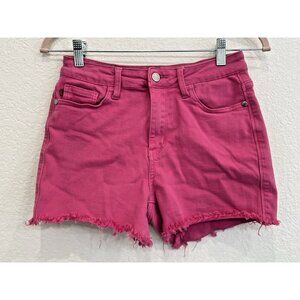 Judy Blue Mid Rise Jean‎ Shorts Medium Frayed Raw Hem Hot Pink Garment Dyed